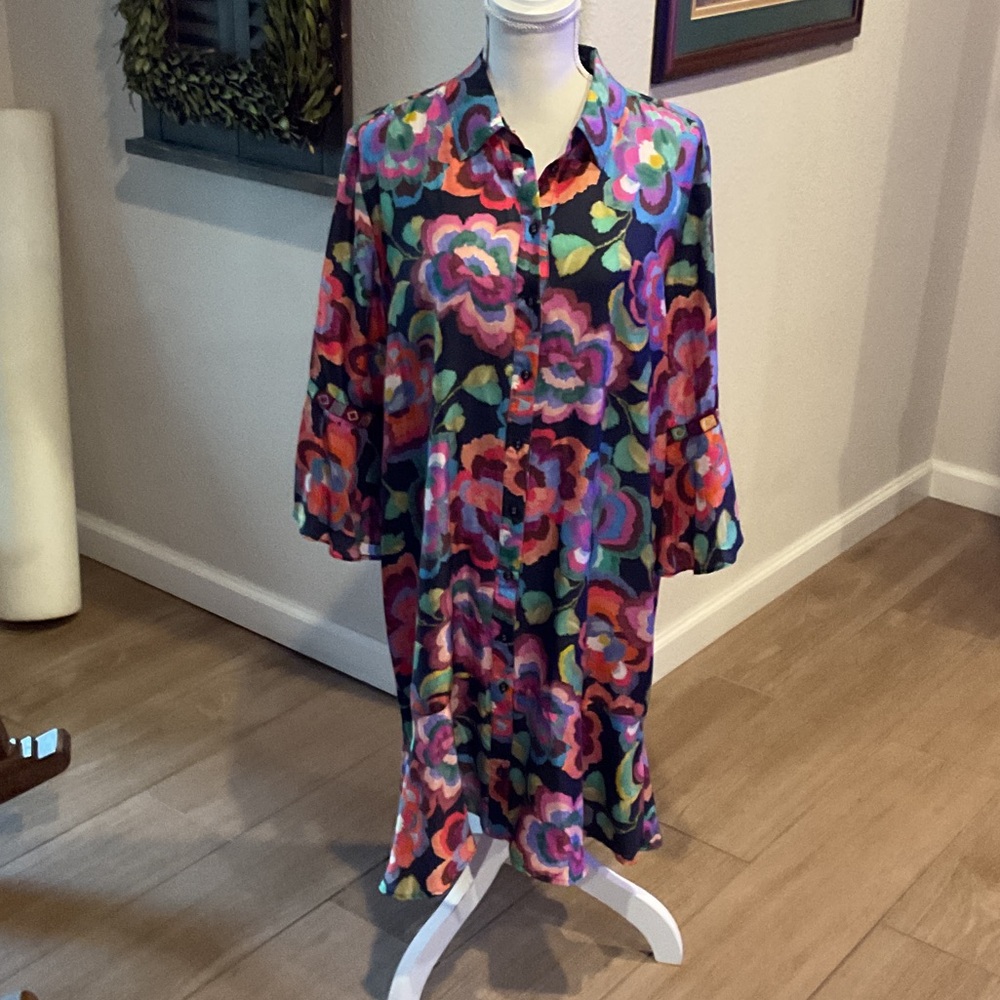 Johnny Was Colorful Floral Long Sleeve Dress